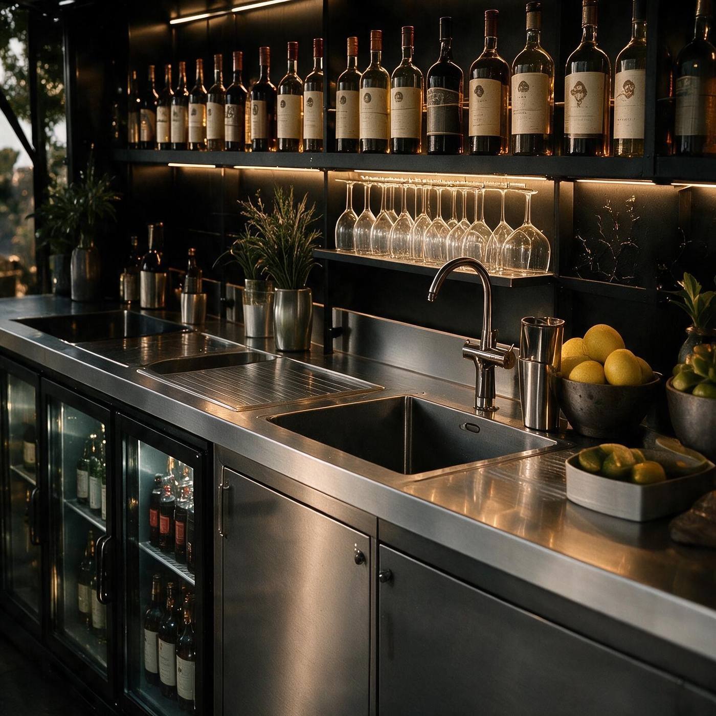Bar KIOS entièrement équipé, inox et éclairage LED